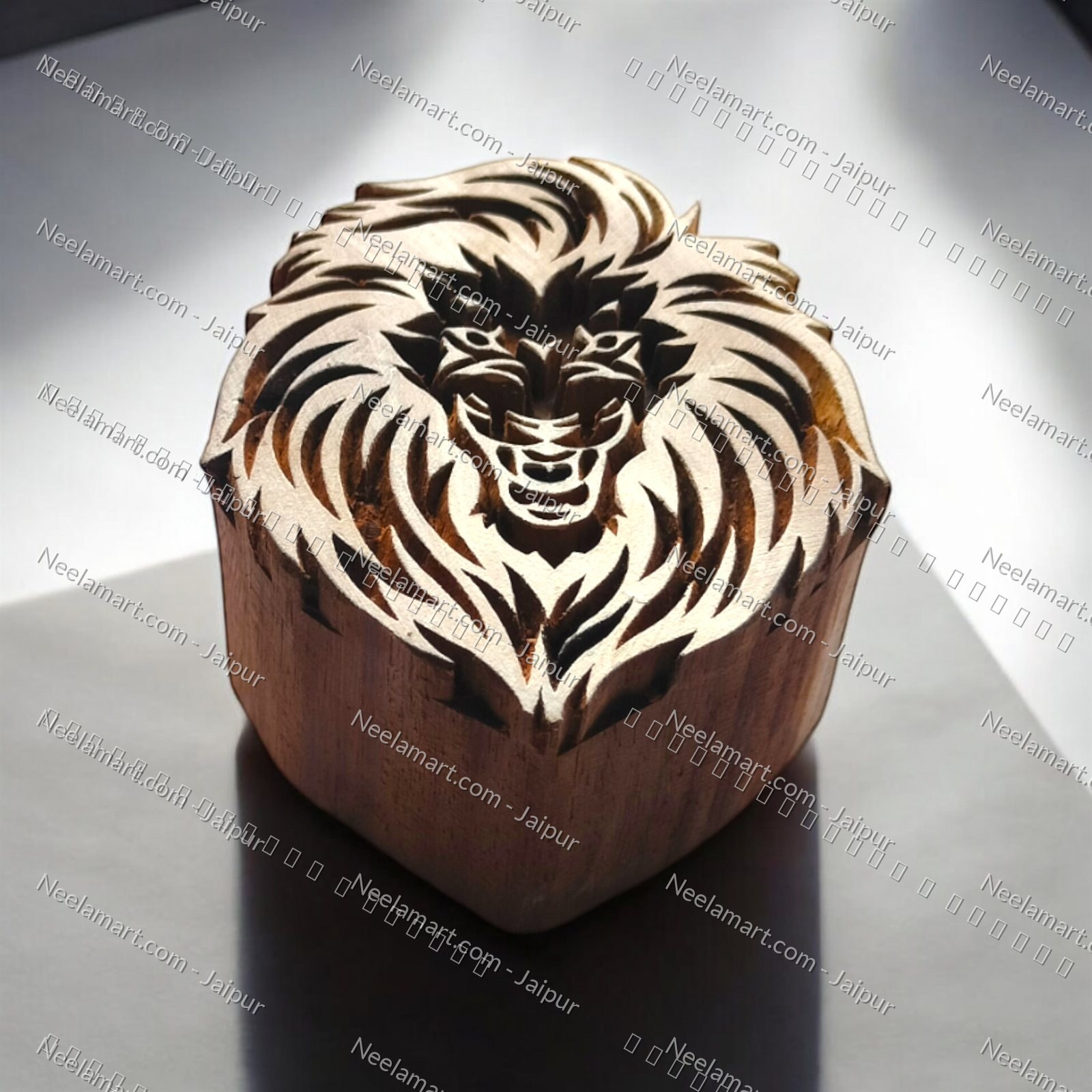 Hand-Carved Lion Head Block printed impression